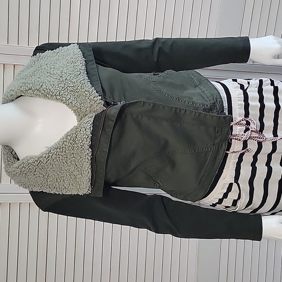 Marrakech Anthropologie Sherpa Womans Moto Jacket Sz XS Green - Picture 1 of 11